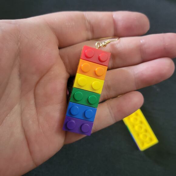 Working lego brick style rainbow pride earrings - Picture 4 of 4